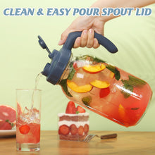Load image into Gallery viewer, Glass Mason Jar Pitcher with Lid Wide Mouth Flip Cap Pour Spout Leak-proof Lid with Handle
