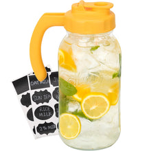 Load image into Gallery viewer, Glass Mason Jar Pitcher with Lid Wide Mouth Flip Cap Pour Spout Leak-proof Lid with Handle