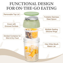 Load image into Gallery viewer, 2 Pack Overnight Oats Containers with Lids Folding Spoons and Divided Compartments
