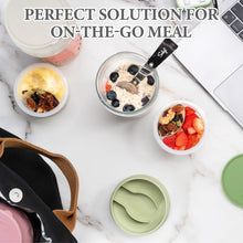 Load image into Gallery viewer, 2 Pack Overnight Oats Containers with Lids Folding Spoons and Divided Compartments