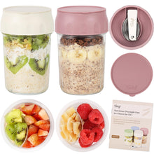 Load image into Gallery viewer, 2 Pack Overnight Oats Containers with Lids Folding Spoons and Divided Compartments