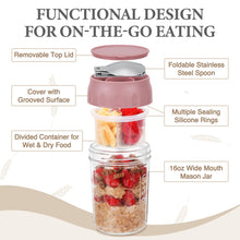 Load image into Gallery viewer, 2 Pack Overnight Oats Containers with Lids Folding Spoons and Divided Compartments