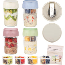 Load image into Gallery viewer, 4 Pack Overnight Oats Containers with Lids Folding Spoons and Divided Compartments
