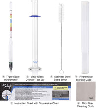 Load image into Gallery viewer, Triple Scale Hydrometer and Glass Test Jar ABV Brix and Gravity Test Kit