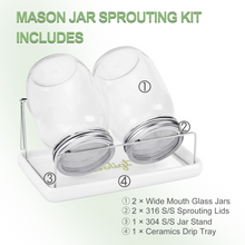 Load image into Gallery viewer, Mason Jar Sprouting Kit 2 Wide Mouth Quart Sprouting Jars
