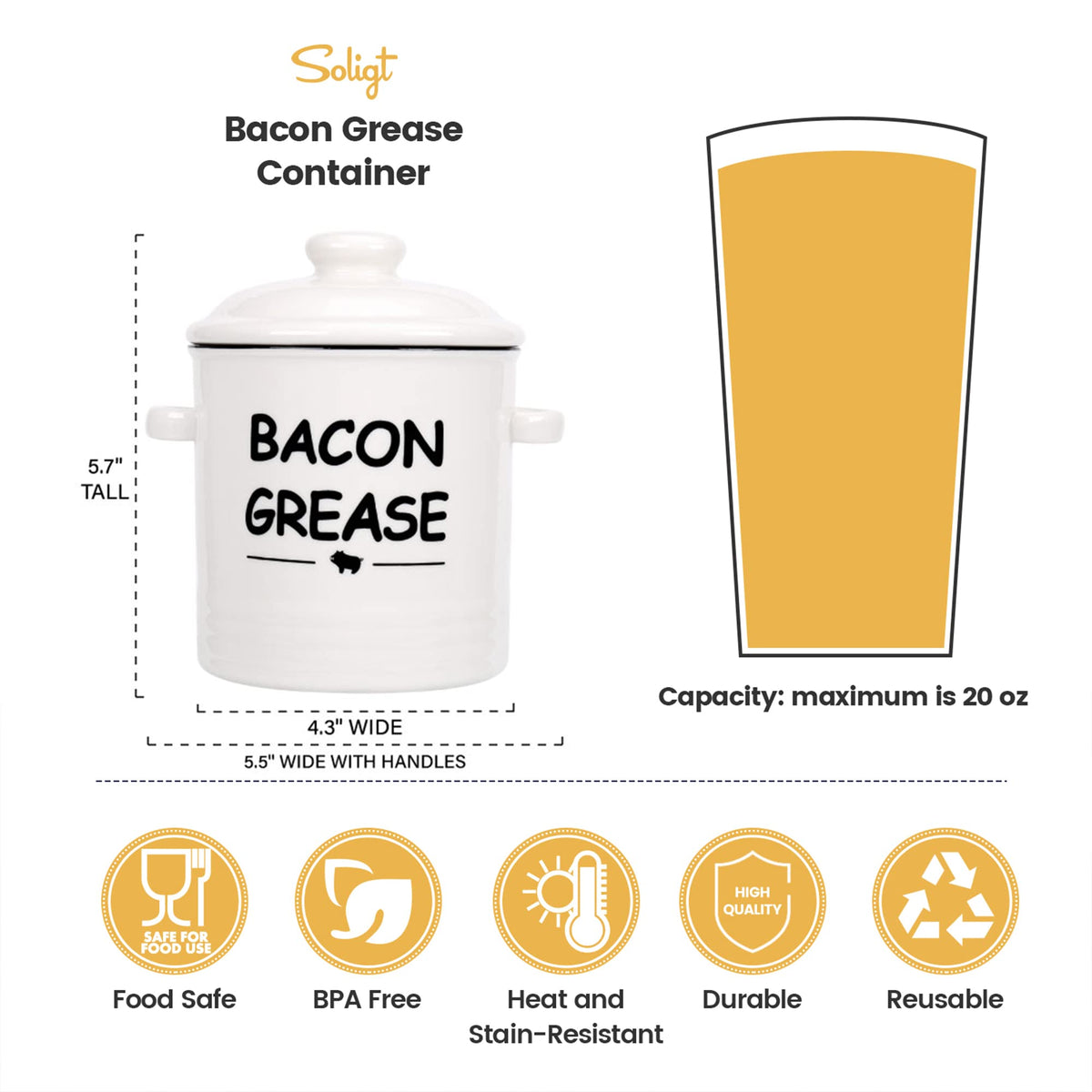 Bacon Grease Container With Fine Strainer Lid Farmhouse Kitchen