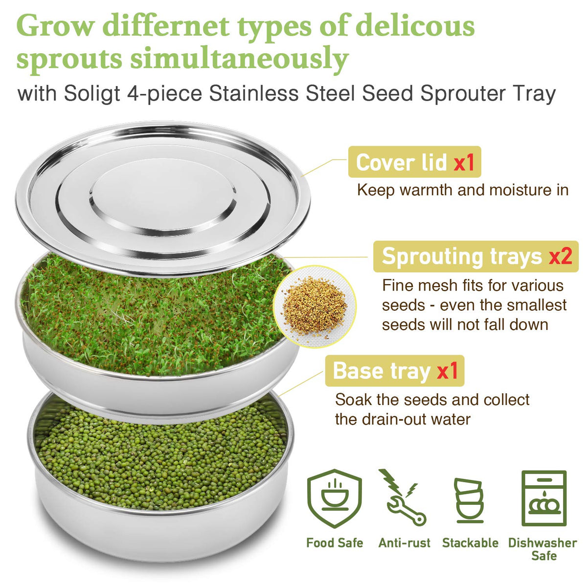 SOLIGT Stackable Stainless Steel Seed Sprouting Kit soligtkitchen