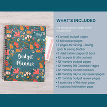 Load image into Gallery viewer, Customize Blue Floral Monthly Budget Planner