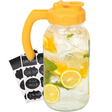 Load image into Gallery viewer, Glass Mason Jar Pitcher with Lid Wide Mouth Flip Cap Pour Spout Leak-proof Lid with Handle
