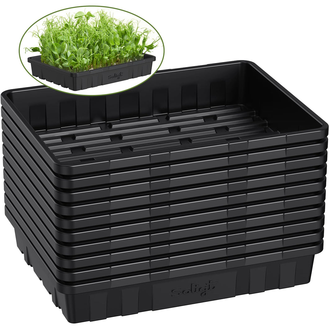 Extra Thick Heavy Duty 10 Pack Seed Starting Trays - Microgreens Growing Trays Seedling Plant Germination Starter Tray Transplant Fodder Flats, No Holes, No Leakage, Reusable, 14 * 10.8 * 2.3