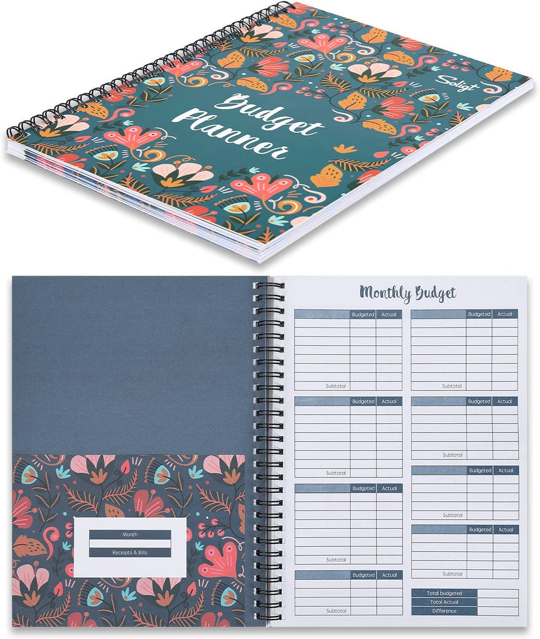 Customize Blue Floral Monthly Budget Planner