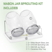 Load image into Gallery viewer, Mason Jar Sprouting Kit 2 Wide Mouth Quart Sprouting Jars
