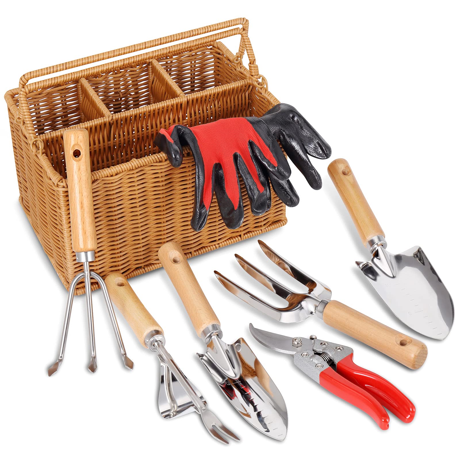 garden hand tool gift sets SOLIGT Gardening Hand Tools Basket Pruning Shears Cultivator Gloves St – soligtkitchen