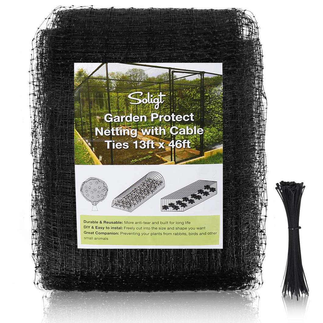 Bird Netting for Garden 13FT X 46FT Extra Wide Garden Netting with 100 Ties